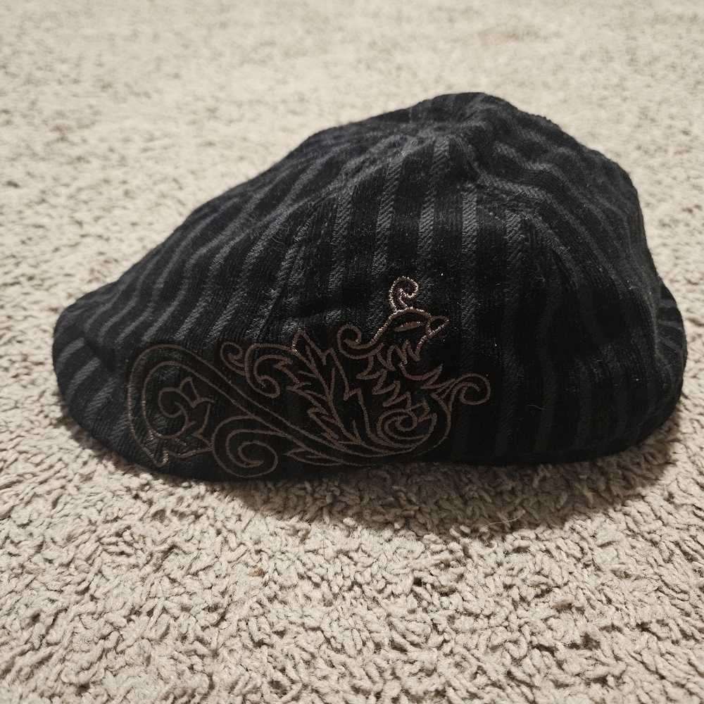 Headers Newsboy Black Stripe Cap w/Embroidery Size Large